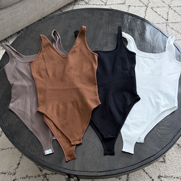 OQQ Tops - Stylish Women's Bodysuit Collection - Black, Brown, White